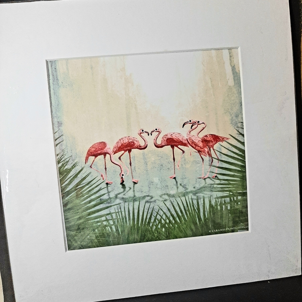 Flamingo Art Print in White Matting.Not a frame